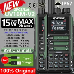 2Pack Upgrade Baofeng UV16M V2 Walkie Talkie 15W High Capacity AM FM 2-Way Radio Full Band LCD Frequency Copy NOAA Noise Reduce