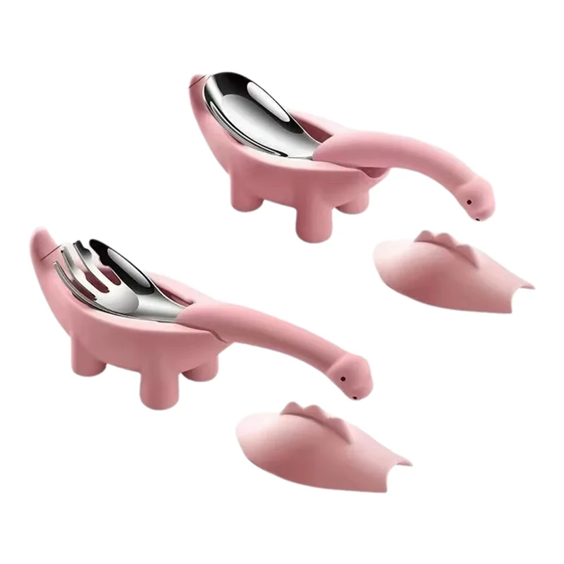 

Набор детской посуды ABKI в форме динозавра: ложка и вилка для кормления младенцев, розовый