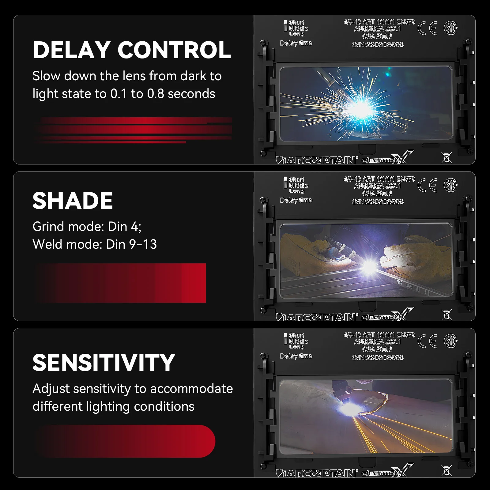 Imagem -05 - Máscara de Soldagem Arcaptain Escurecimento Automático Solar Filtro de Luz Capuz Capacete de Soldagem Tampa Facial para Arco Mig Mma Tig Corte