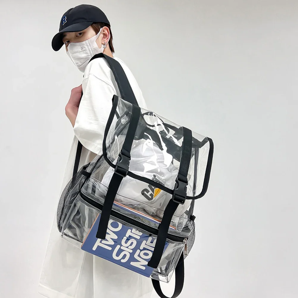 Transparent PVC Laptop Backpack Waterproof Fashion Student Book Bags Unisex Large Capacity Clear Backpack Stadium Approved