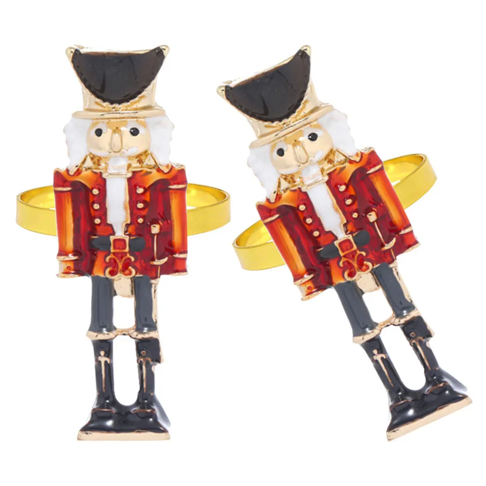 

2Pcs Alloy Nutcracker Christmas Napkin Rings Decorative Napkin Buckle Holiday Table Centerpiece Serviette Buckles