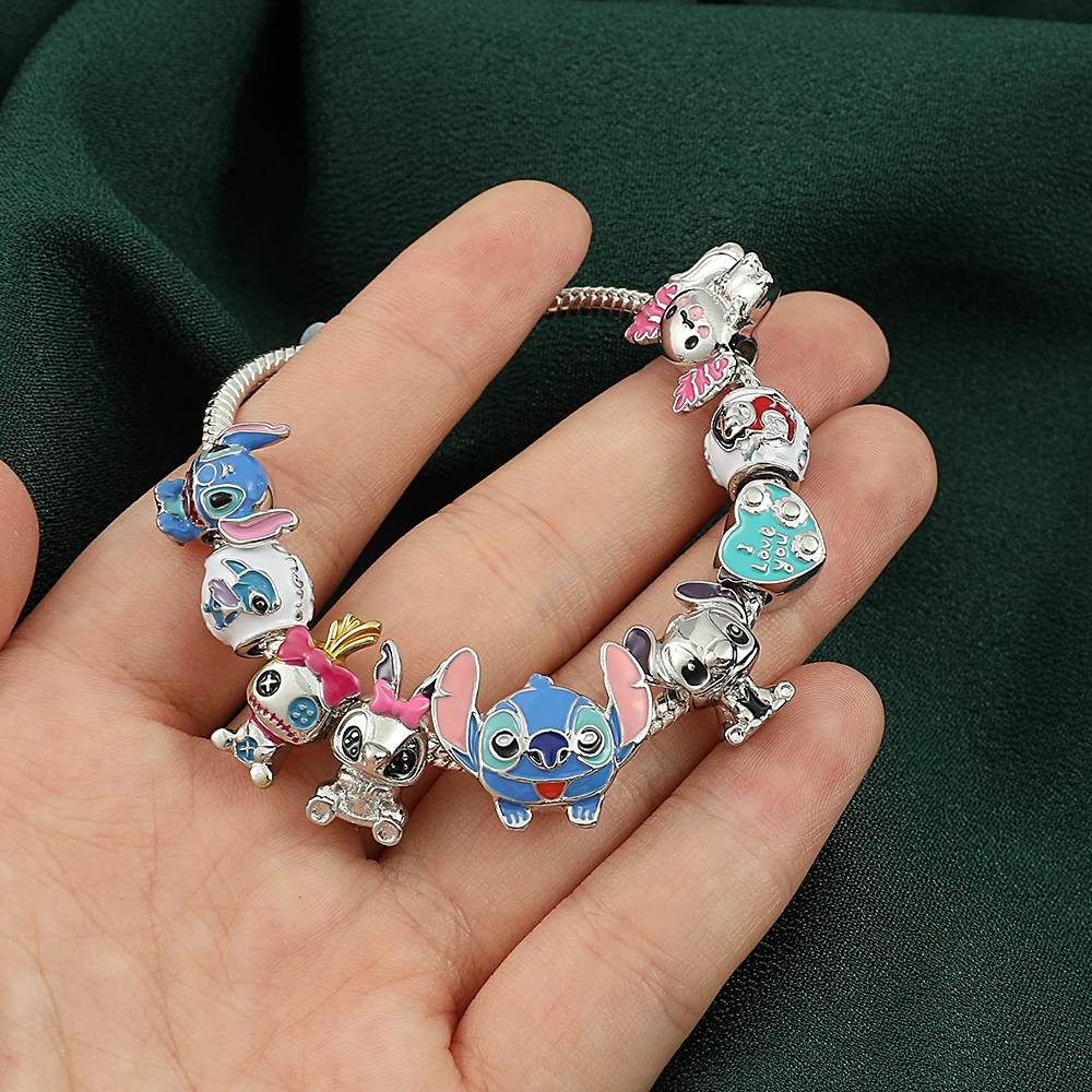 Disney Stitch Charm Bracelet Cartoon Lilo & Stitch Inspired Bracelet DIY Stitch Pendant Beads Bangle for Women Jewellry Gifts