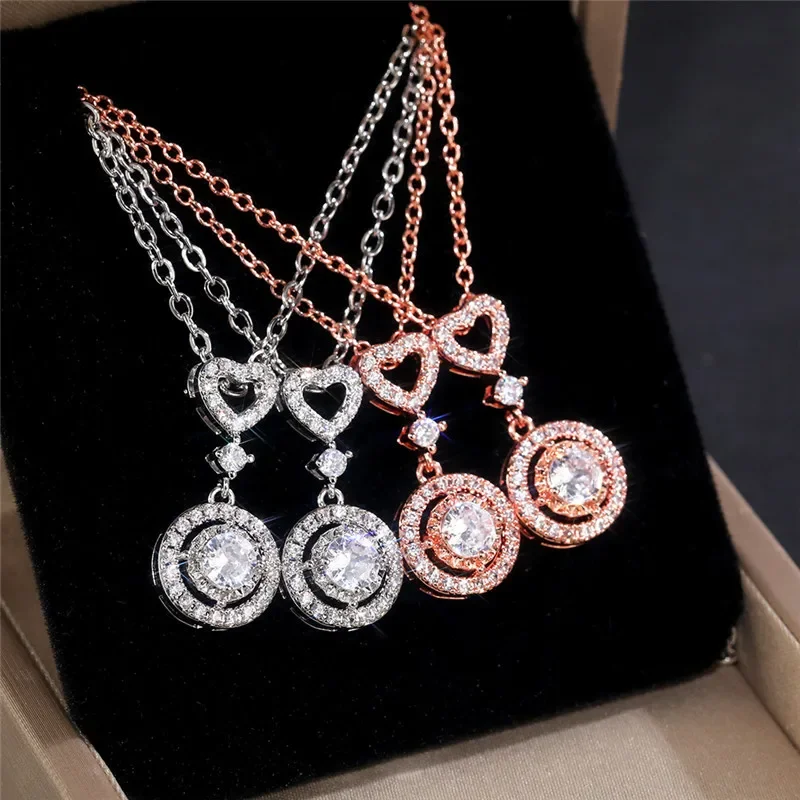 Simple and Fashionable Heart-shaped Copper Inlaid Zircon Necklace, All-match Simulation Moissanite Clavicle Chain Necklace