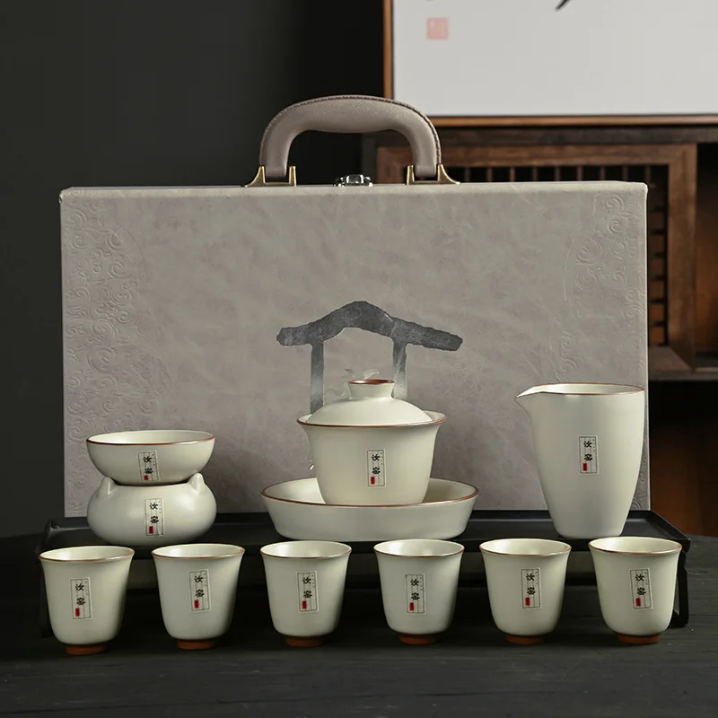 Ceramic Kung Fu Tea Set 10 Head Gift Box Light Luxury Souvenir Household Gaiwan Business Gift Tea Set
