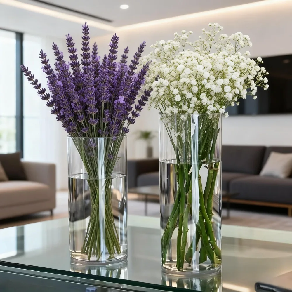 Unzerbrechliche gerade Vase aus Acryl, einfache runde Blume, feuchtigkeitsspendender Eimer, Heim-Tischdekoration