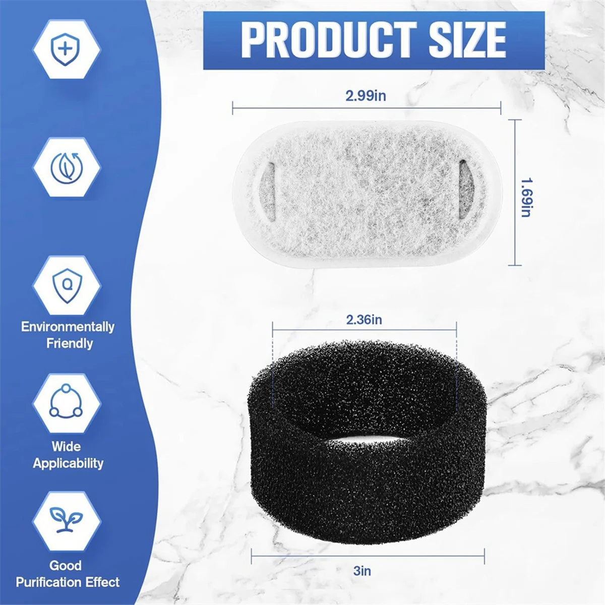 AT4148 Pack kattenwaterfonteinfilters, vervangingsfilters voor kattenfontein voor verstelbare waterstroom huisdierwaterfontein