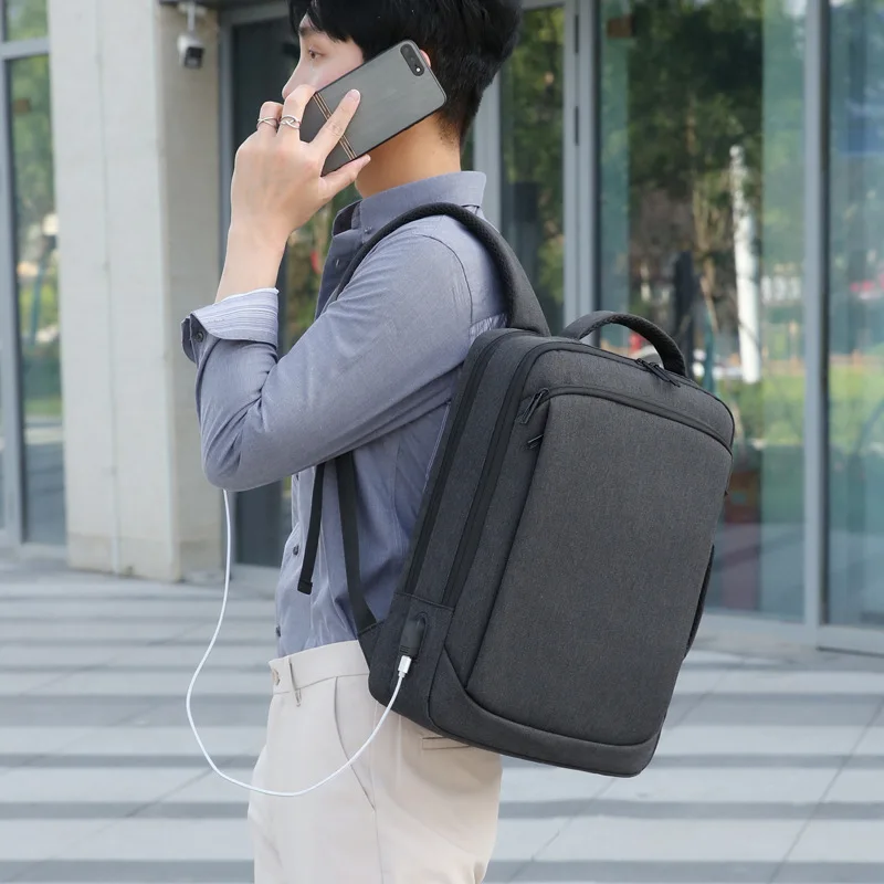 Men's Backpack Computer Bag Backpack Large Capacity Double Back Premium Sense Men's Laptop USB Computer Bag Double Shoulder