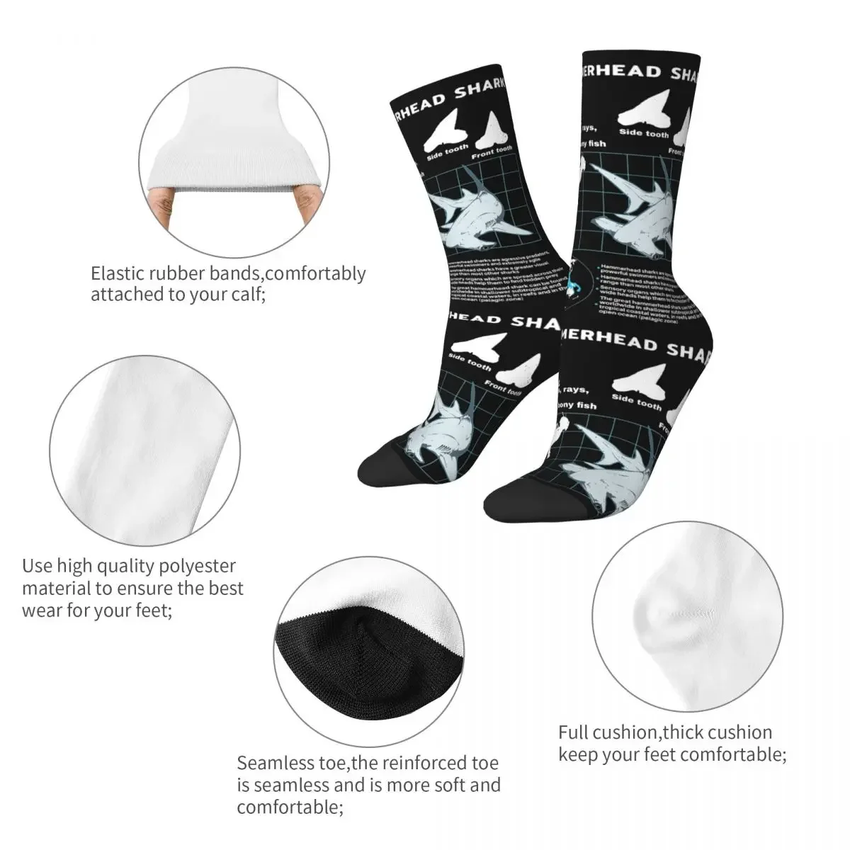 Winter Warm Crazy Design Unisex Hammerhead Shark Fact Sheet Socks Non-slip Skateboard Socks