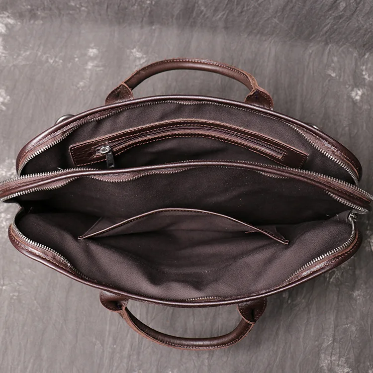 Bolso de mano de piel auténtica para hombre, maletín portátil de piel de vaca de 15,6 pulgadas, bandolera de hombro con doble cremallera, gran capacidad, novedad