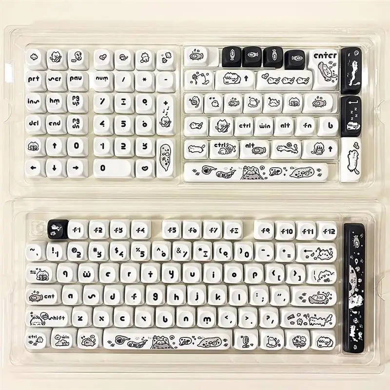 Nrace Cat Keycap pour clavier mécanique de jeu, noir, blanc, 140 prédire, profil MOA, PBT Keycaps, sublimation de colorant pour commutateur MX