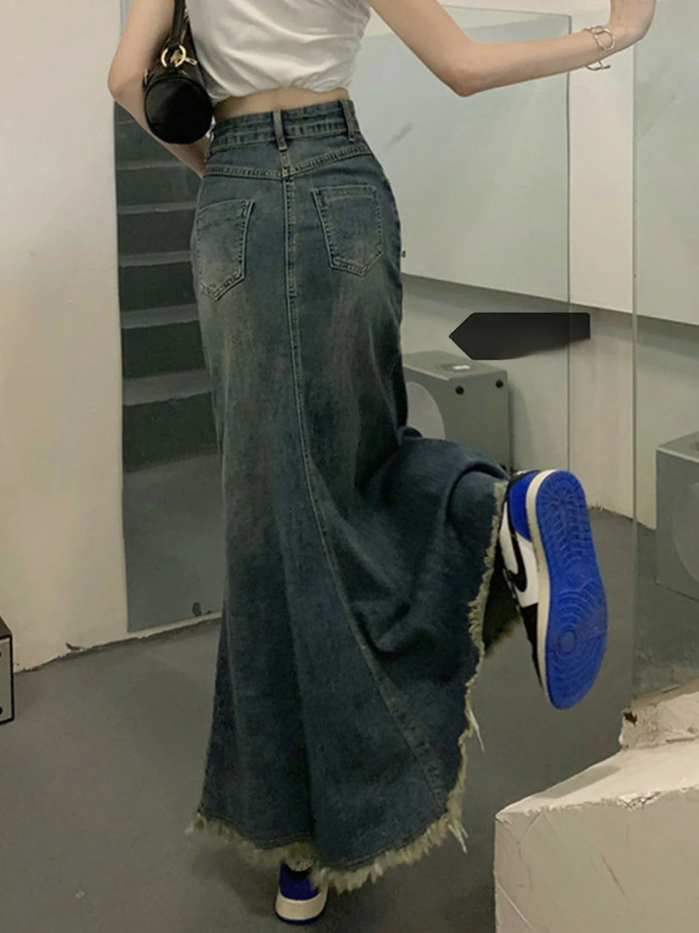 

Retro Tassel Long Midi Denim Skirt Women's Autumn Winter New Sle Fi Tail f Length Skirt A-Line Slimming Bodycon Skirt