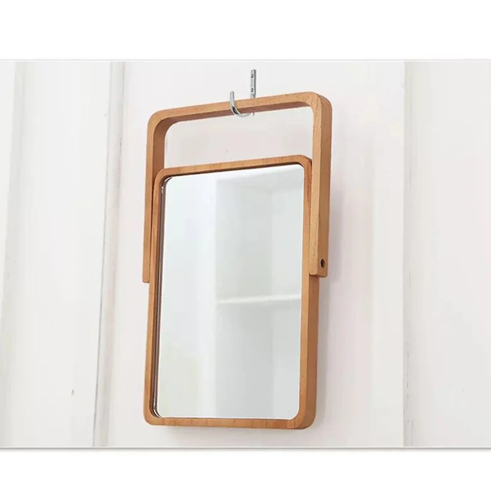 1PC Rectangular Makeup Mirror Dressing up Mirror Wooden Frame Mirror Desktop Mirror for Girls Women