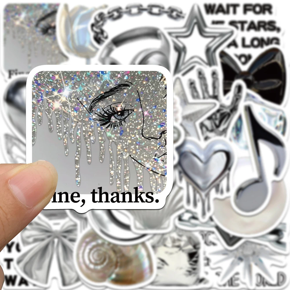 30pcs Cool Silver Cartoon Stickers Cute Aesthetic Decal DIY Diary Laptop Notebook Phone Suitcase Decoration Scrapbooking Sticker