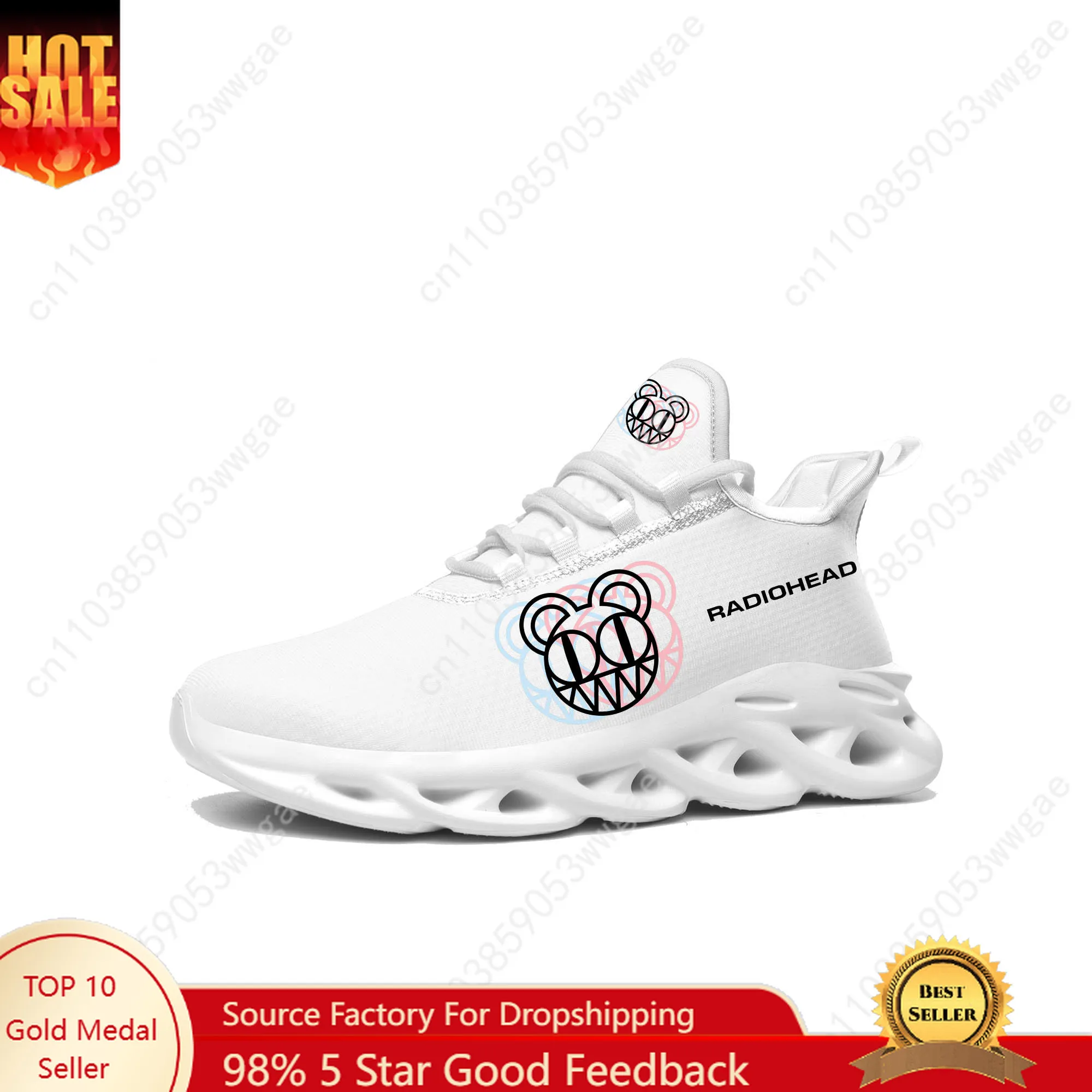 

Radiohead Rock Band Lace Mesh Shoes Flat Sneaker Mens Womens Running Shoes Sport Sneakers High Quality Customized Footwear White