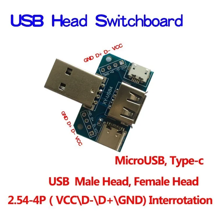 USB Head Switchboard Male USB Connector Ke Type-c Micro Female USB 2.54-4P Transfer Test Board USB Adapter Plate XY-USB4