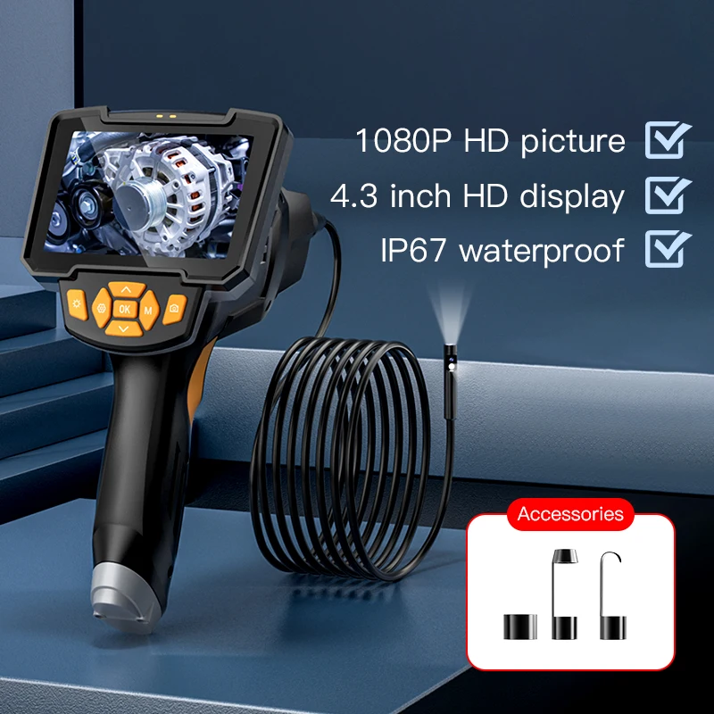 Inskam112B-2 Dual Lens Digital Borescope 5m 8MM Industrial Endoscope 4.3inch HD LCD Video Inspection Camera