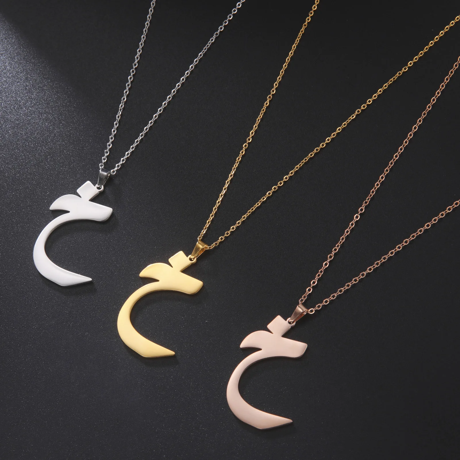 Jeshayuan 28 Arabic Letter Pendant Necklace For Women Oversized Arab Alphabet Stainless Steel Choker Couple Jewelry Gift