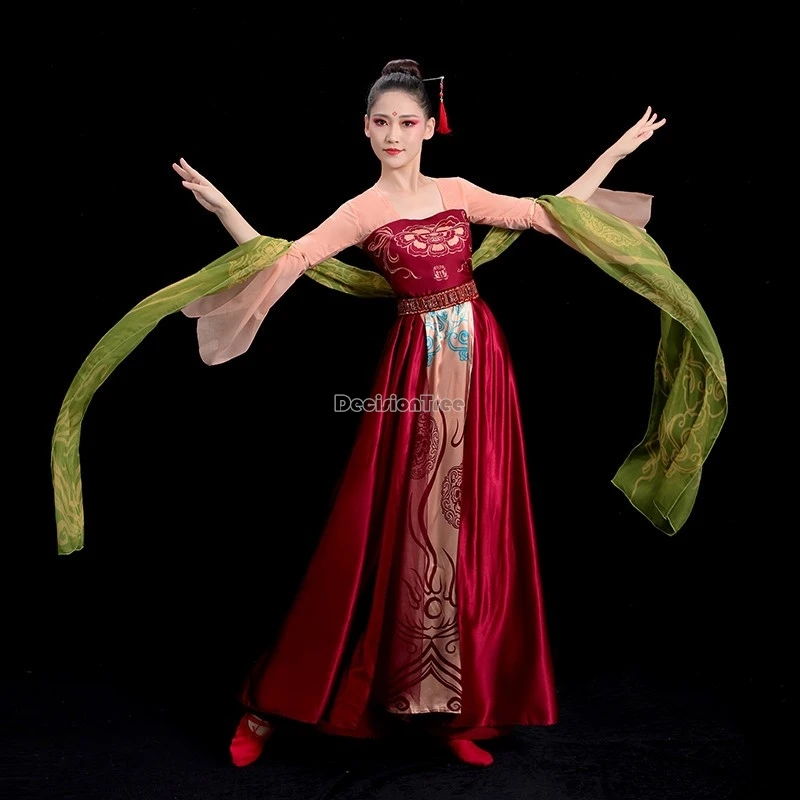2026 new female classical dance stage performance costume women's chinese Hanfu set female printed dance dress costume 4-piece