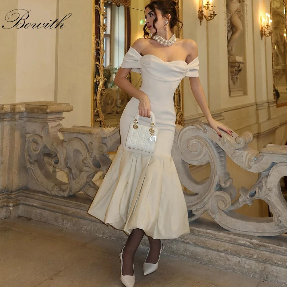 

Bowith Mermaid Tea-Length Prom Gown Customized Sweetheart Off the Shoulder Party Dresses Draped Elegant Dresses Special Occasion