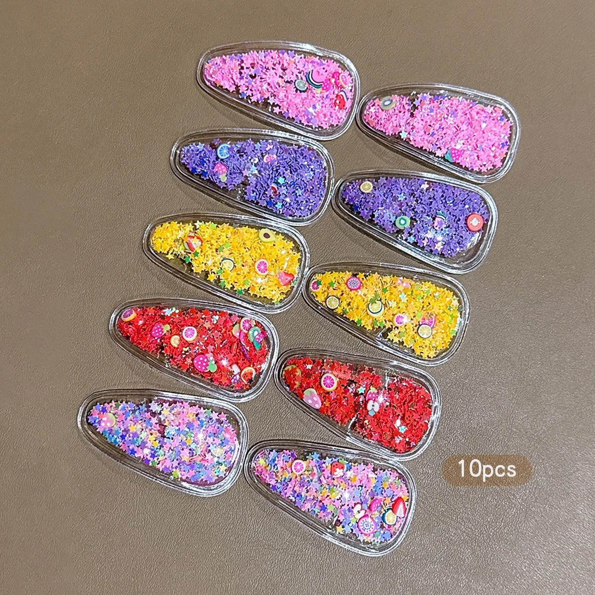 10 colors of random colored quicksand hair clips, sweet and stylish hair clips suitable for daily use as headwear