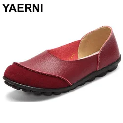 YAERNI Woman Shoes Summer Spring Genuine Leather Loafers Solid Slip-On Round Toe Handmade Flats W060