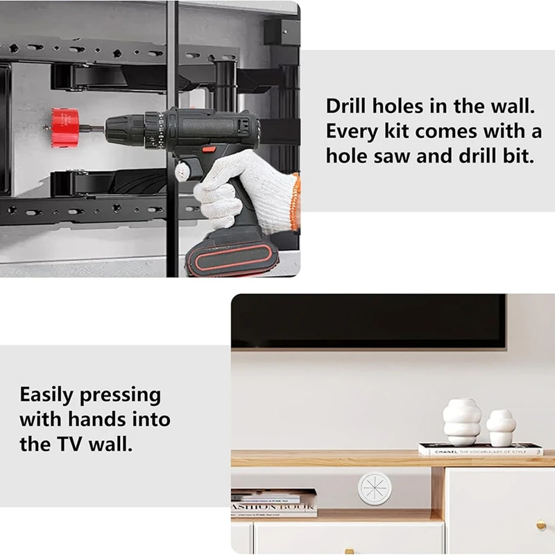 

Набор из 4-х устройств для скрытия проводов для настенного телевизора, устройство для скрытия проводов для телевизора с отверстием 2-3/8 дюйма (60 мм), комплект для организации кабелей на стене