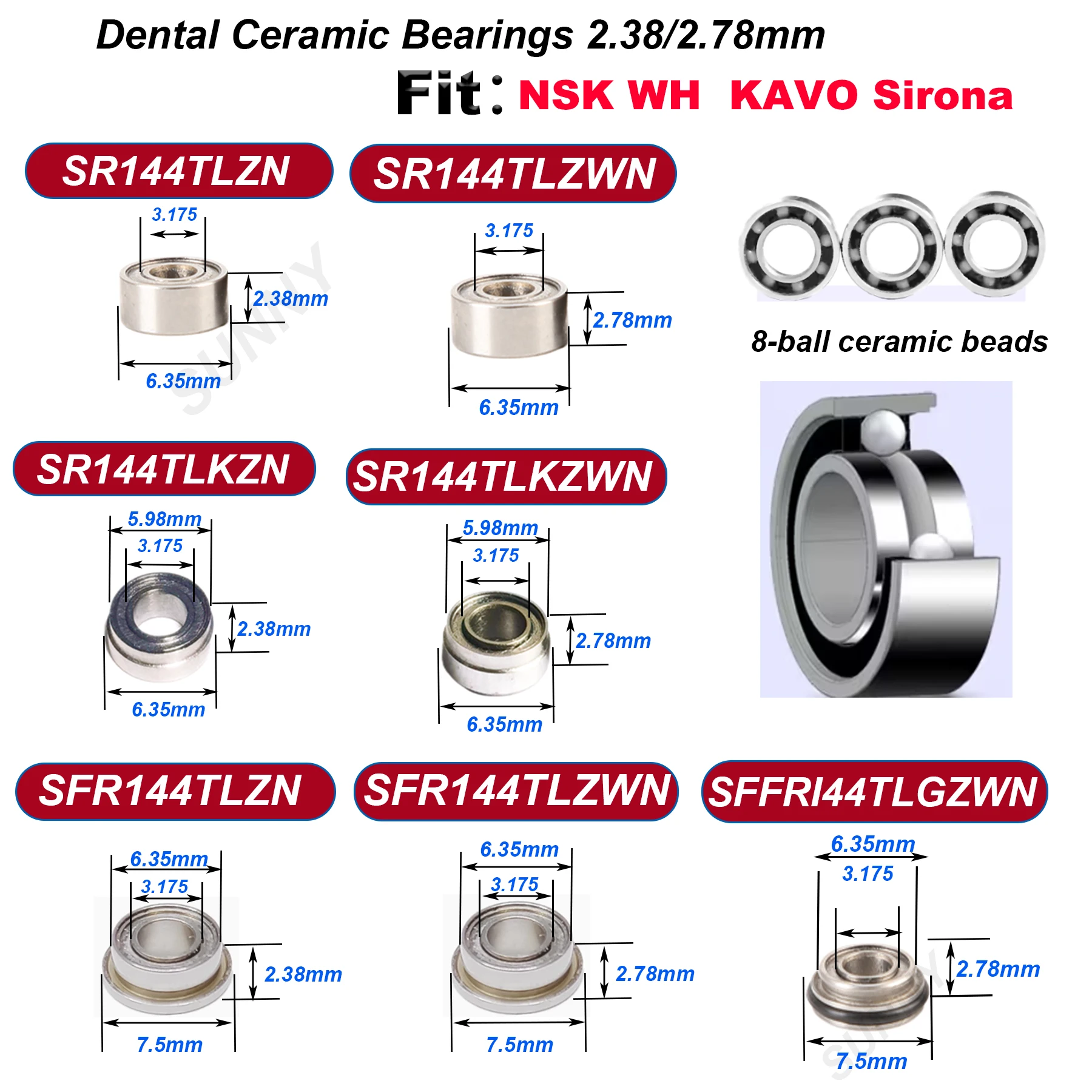 5Pcs Universal Dental Bearing Air Turbine Torque Ceramic Balls Spare Parts Fit W-H NSK KAVO Sirona High Speed Handpiece