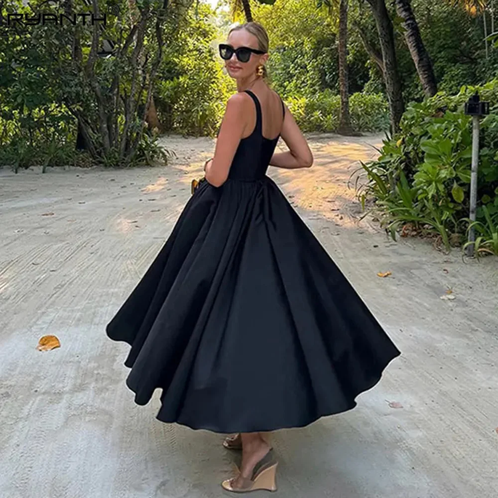 Ryanth Balck Square Neck Prom Dress Elegant Party Dress for Women A-Line Stain Evening Dress Holiday Dress vestido de festa 2024