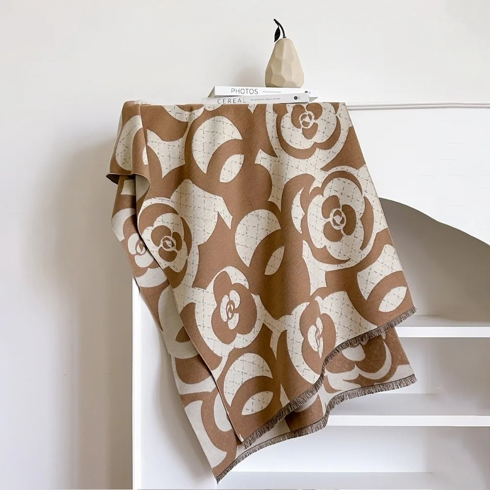 

Роскошный шарф из искусственного кашемира с узором камелии, ветрозащитное одеяло из пашмины, толстая универсальная женская зимняя шаль, зимний сезон