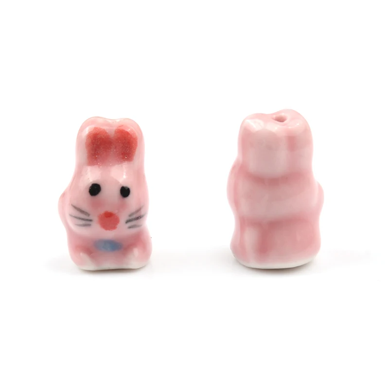 12x19mm Hand Painted Cute Pink Rabbit Ceramic Beads for Jewelry Making Supplies Loose Spacer Porcelain Beads Diy Accesorios