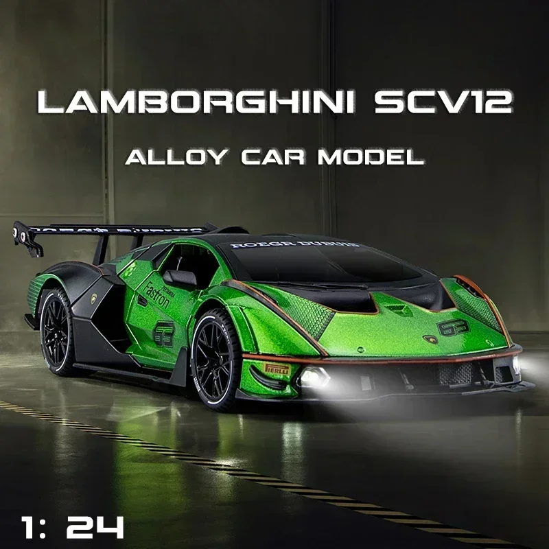 

1:24 Lamborghini Essenza SCV12 Track Version Supercar, литой под давлением, модель автомобиля, звук и технические характеристики