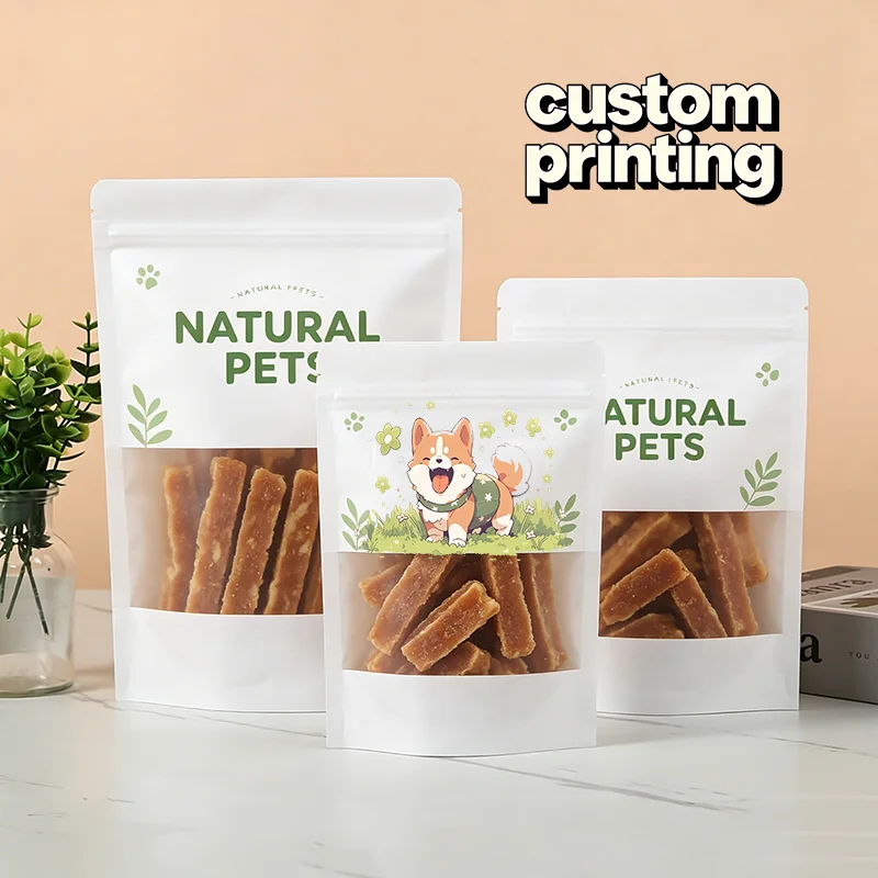 50 Bolsas de Papel Kraft con Ventana Esmerilada Blanca Personalizadas, con Cierre Autoadhesivo, para Envasado de Alimentos, Frutos Secos, Snacks, Venta al Por Mayor