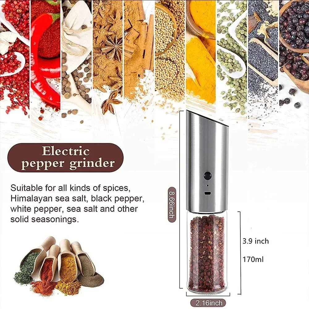 Xiaomi Electric Salt and Pepper Grinder USB Rechargeable Eletric Pepper Mill Shakers Automatic Spice Steel Machine Kitchen Tool images - 6