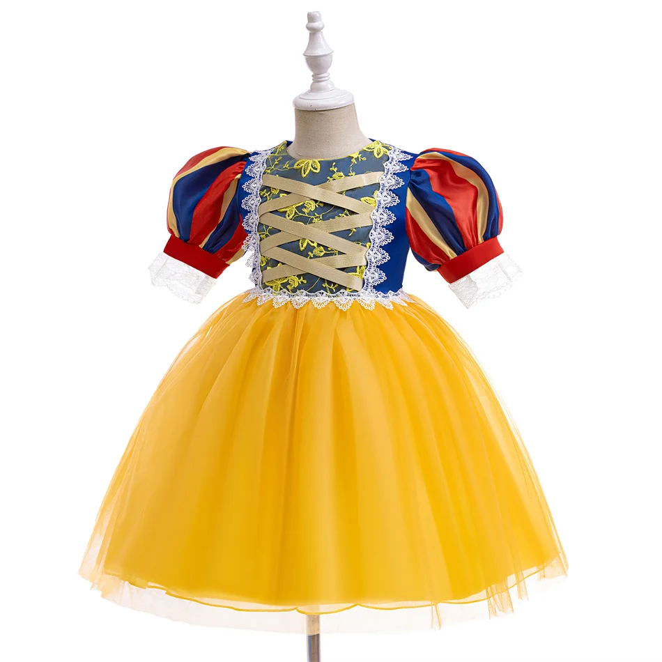 Girls Snow White Cosplay Princess Dress Kids Disguise Ball Gown Children Stage Performance Birthday Carnival Party Apparel