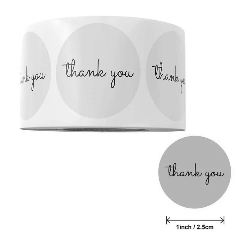 500 Thank You Stickers Roll 25mm Round Black White Pink Thank You Labels for Food Flower Business Gift Packaging Sealing