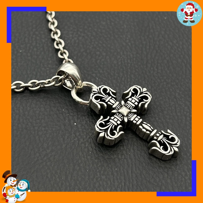 Premium Retro Water Drop Ring Flame Cross Necklace Hip Hop Personality Pendant Classic Trendy Brand