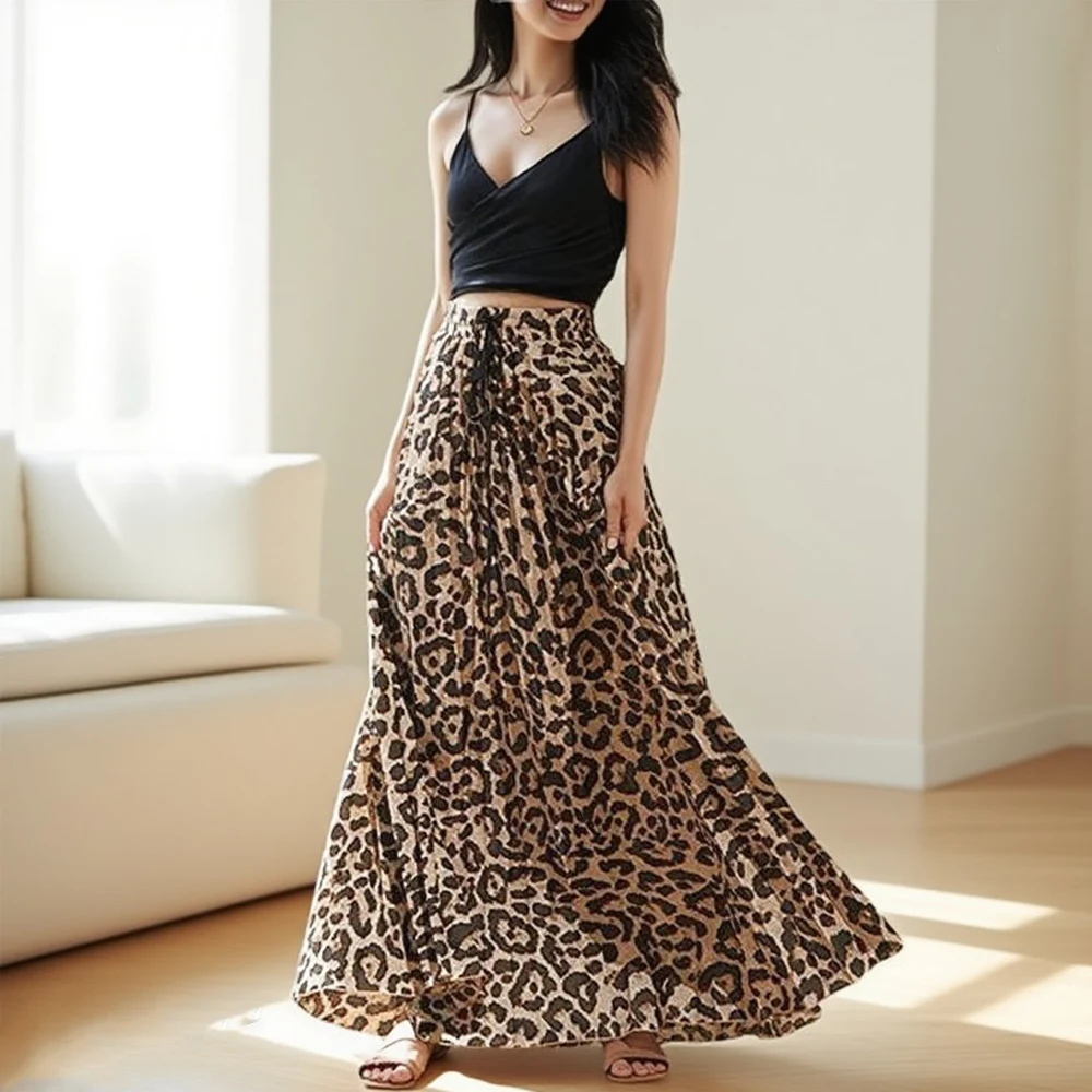 

Summer Elegant Fashion Harajuku Slim Fit Female Clothes Loose Casual All Match Skirts Printed Patchwork High Waist A-line Skirt