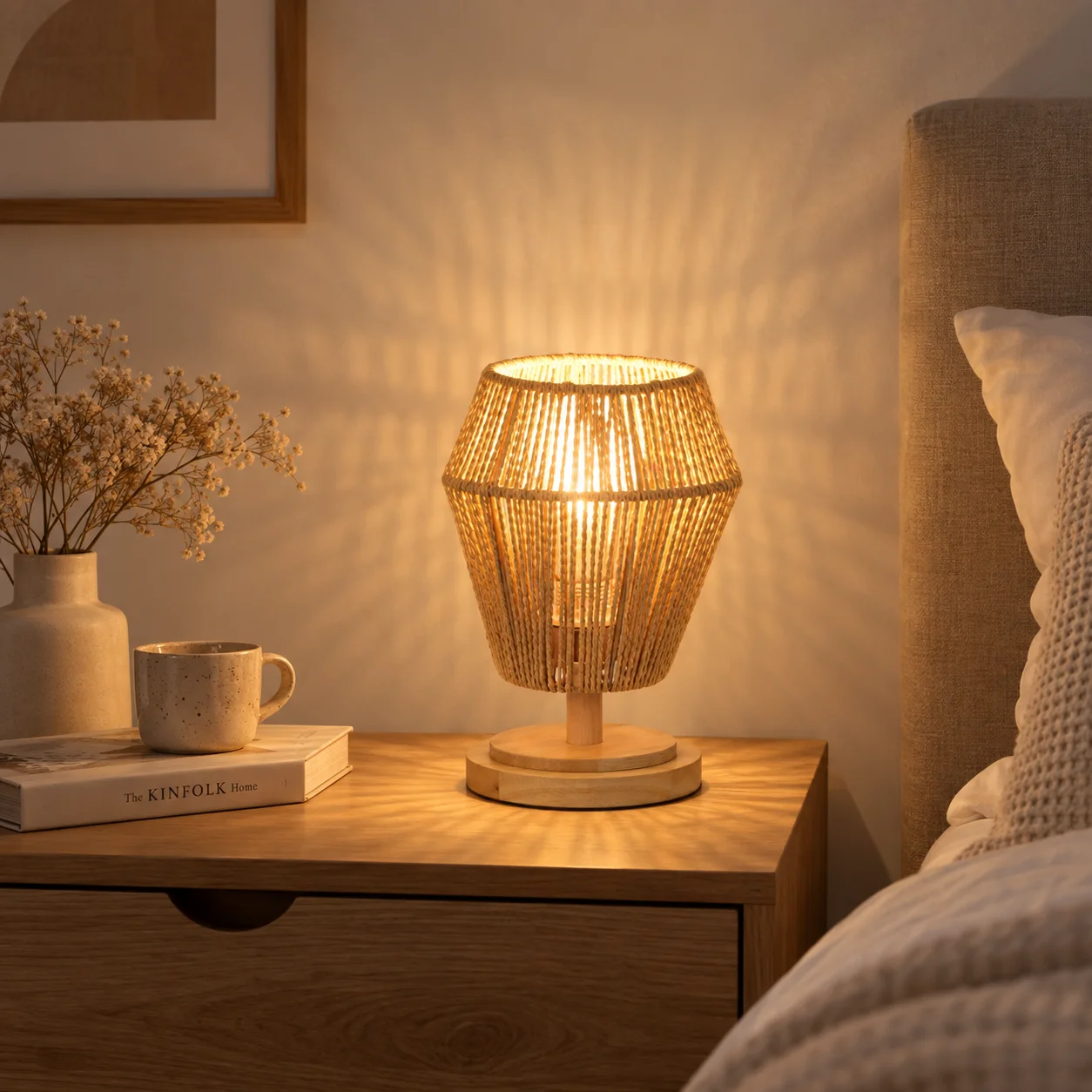 JOYINLED Rattan Lamp Shade Dia 18CM Hand Woven Paper Rope Desk Lampshade E27 Table Lamp Cover Boho Replacement Home Decor