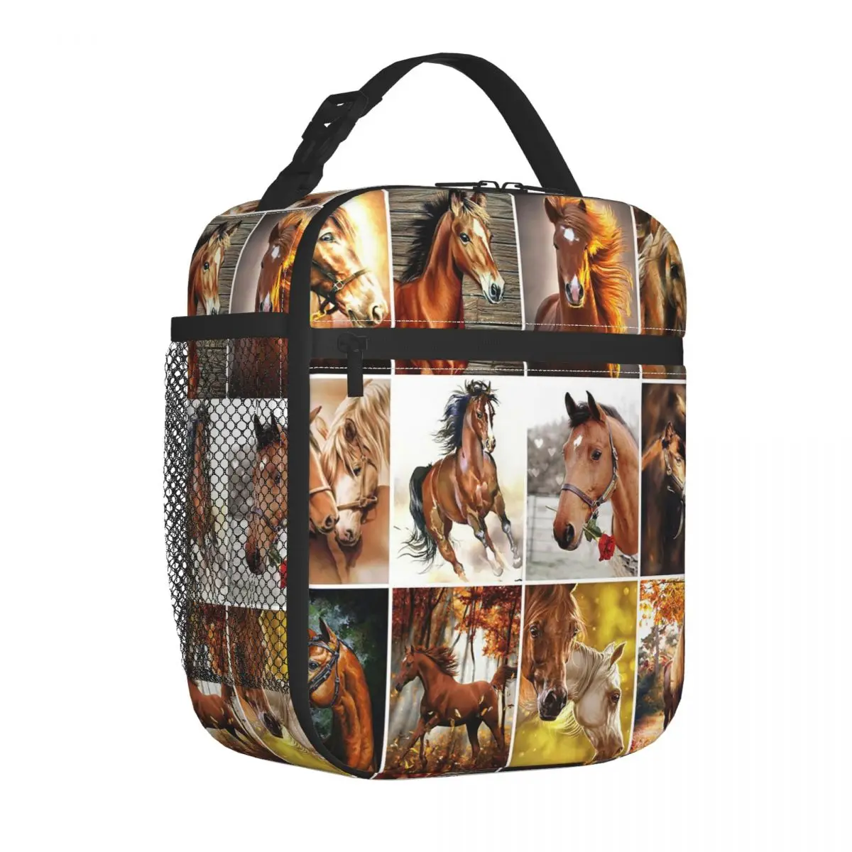 

Horse Collage Insulated Lunch Bags Galloping Animal Lovers Meal Container Cooler Bag Tote Lunch Box School Picnic Men Women