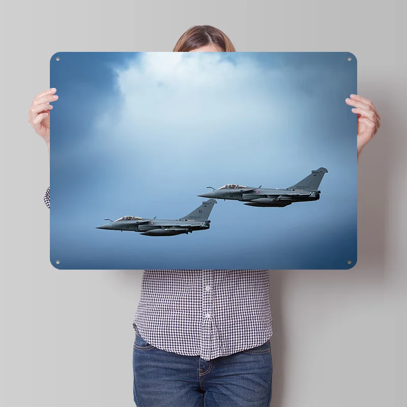 Two French Fighter Jets Flying Personalized 3D Textured Metal Poster Wall Art Tinplate Sign for Gaming Room Decoration At Home