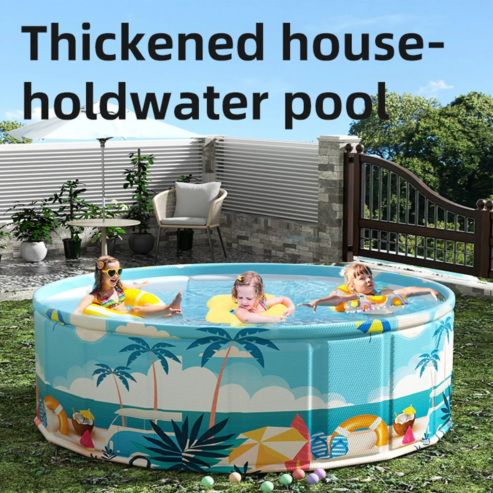 حمام سباحة للأطفال، قطر 90/120/160 سم قابل للنفخ وقابل للطي في الهواء الطلق مقاس كبير للأطفال تجديف حمام سباحة صيفي للحيوانات الأليفة #1