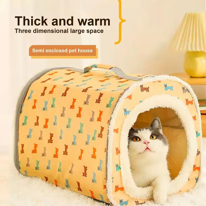 Cat Tent Bed Comfortable Semi-Closed Slip Resistant Ultra Soft Cat Bed Cave With Washable Cushion Self Warming Cat House Tent