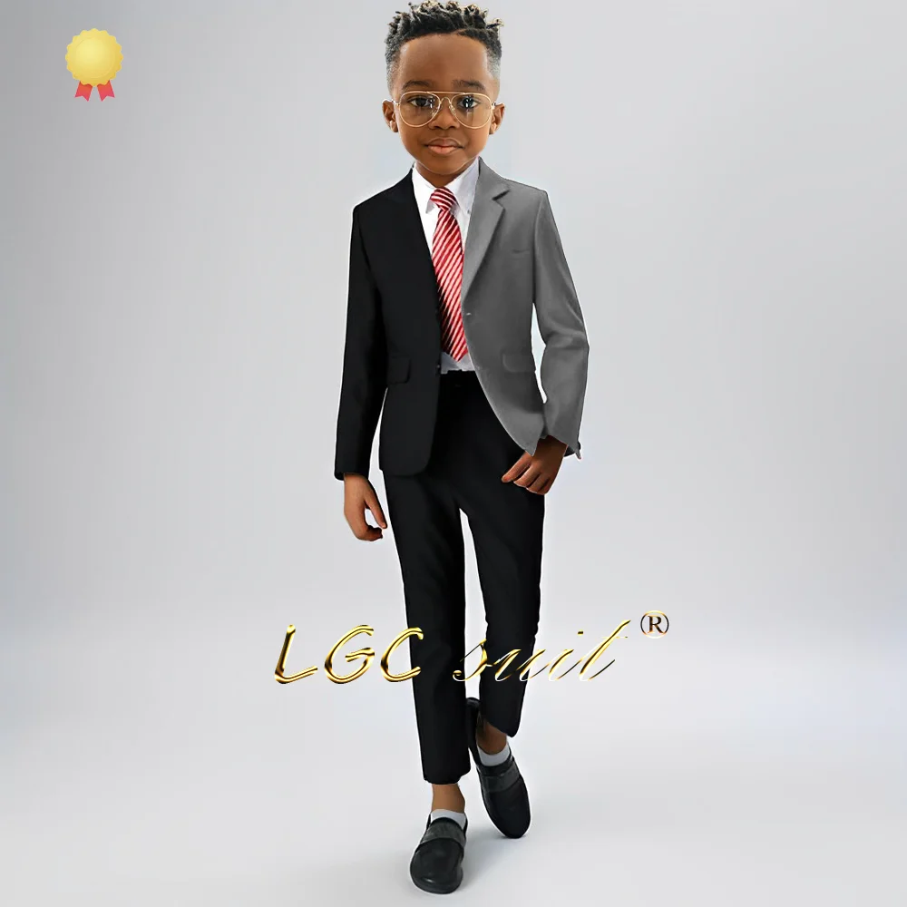 Boys Suit 2 Piece Slim Fit Fashion Luxury Color Block Jacket Notched Lapel Blazer Pants Suit Elegant Wedding Kids Clothing