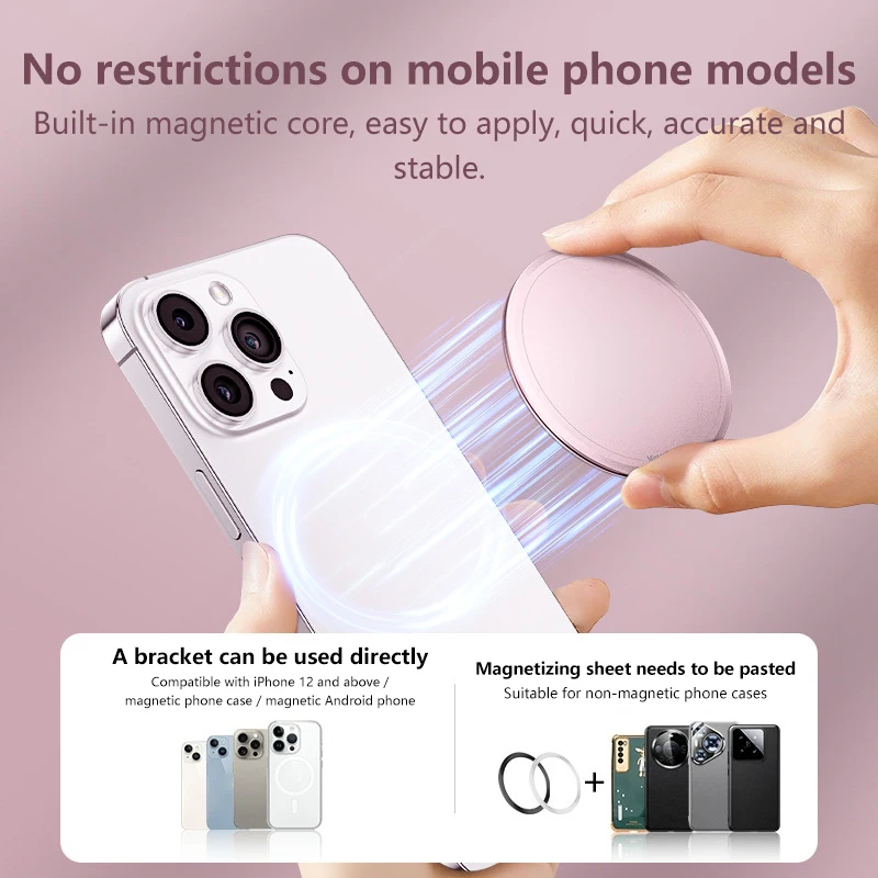 

Ультратонкое вращающееся портативное невидимое зеркальце-наклейка для телефона с магнитным креплением, многофункциональное, универсальное, с подставкой