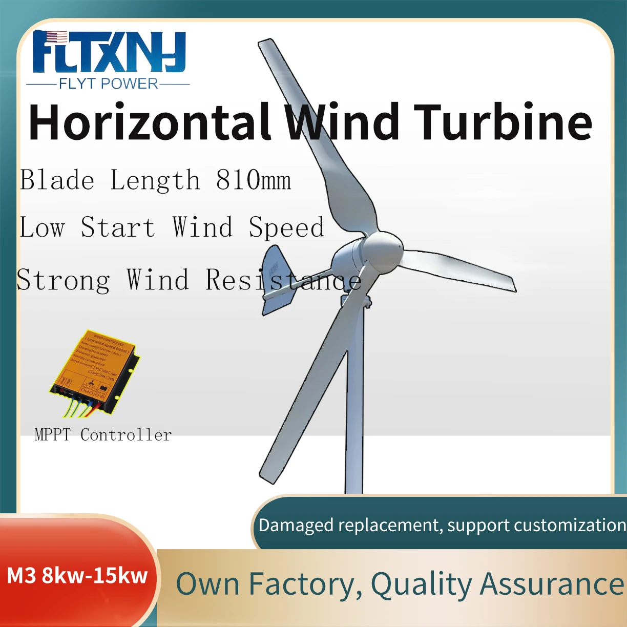 10KW 15KW Horizontal Wind Turbine Generator 48V 24V 12V Power Magnetic Dynamo Free Energy 3 Blades Windmill Home Appliance