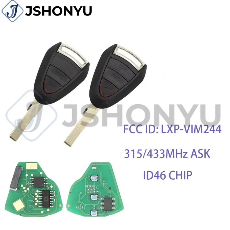 

JsHonYu 315MHz 433MHz ID46 Chip Remote Key Compatible for Porsche 911 Cayman Boxster 987 996 997 Carrera Fob