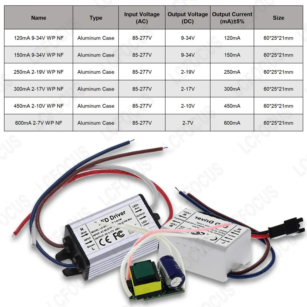 Waterproof IP67 1W 3W 5W LED Driver 120mA 150mA 250mA 300mA 450mA 600mA Power Supply Adapter Aluminum Case Lighting Transformers