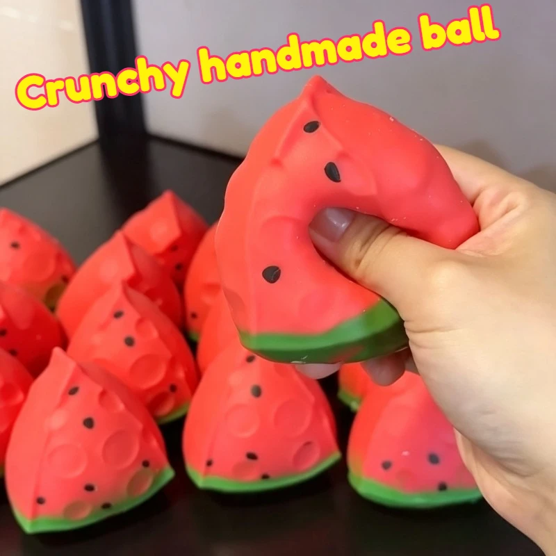 Watermelon Stress Ball Crunchy Squeeze Ball Squishy Toy Round Blocks Filled Fidget Toy ASMR Sensory Anti Stress Relief Toy
