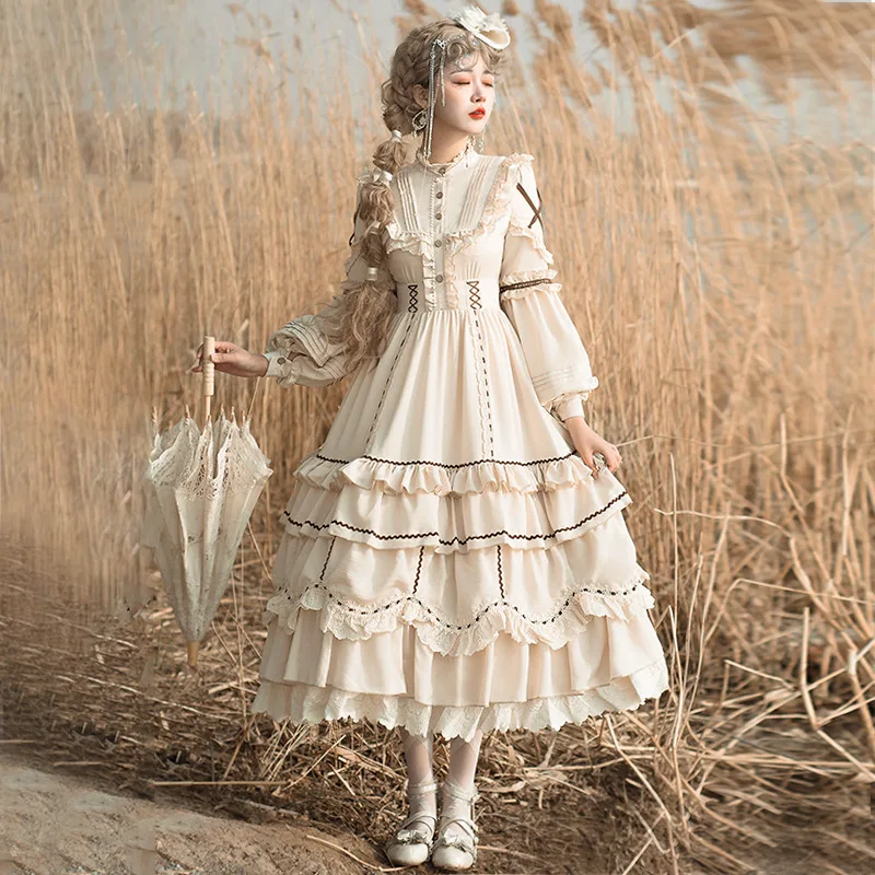 

New original Lolita long-sleeved OP dress Fresh and sweet Lolita Pastoral Princess skirt detachable