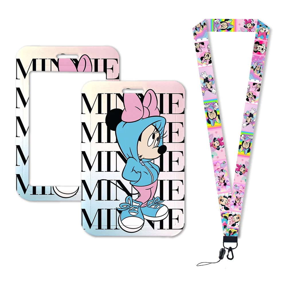 Disney-Minnie e Mickey Pink Series Lanyards Keychain, crachá, identificação, cartão de crédito, corda pendurar, cordão para chaves, acessórios, presentes bonitos